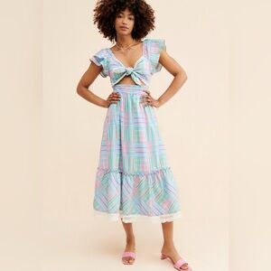 LoveShackFancy Multicolor Plaid Midi Dress
